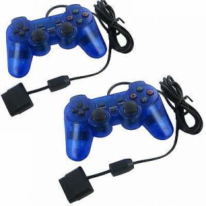 קנייה מהירה - לגיימרים ג'ויסטיקים  בקר  משחק בצבע כחול 2X לסוני PS2 פלייסטיישן 2