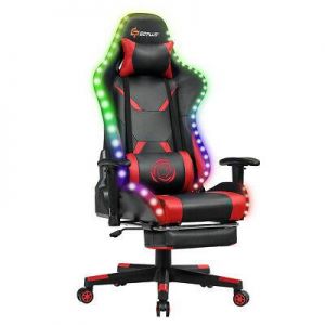 כיסא גיימרים אדום עם נורות LED RGB ועיסוי מותני  